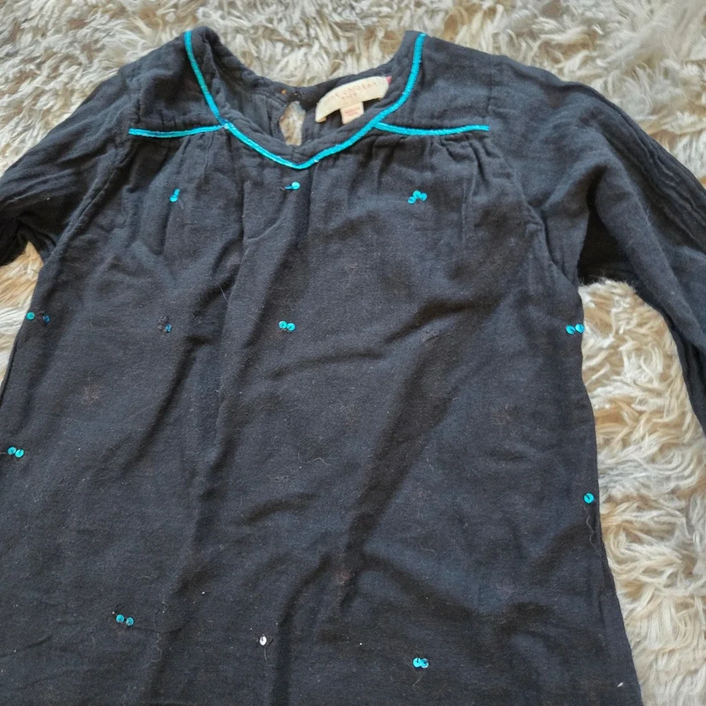 Pink Chicken Kids Black Long Sleeve‎ Dress Turquoise Trim Sequins Size 4Y